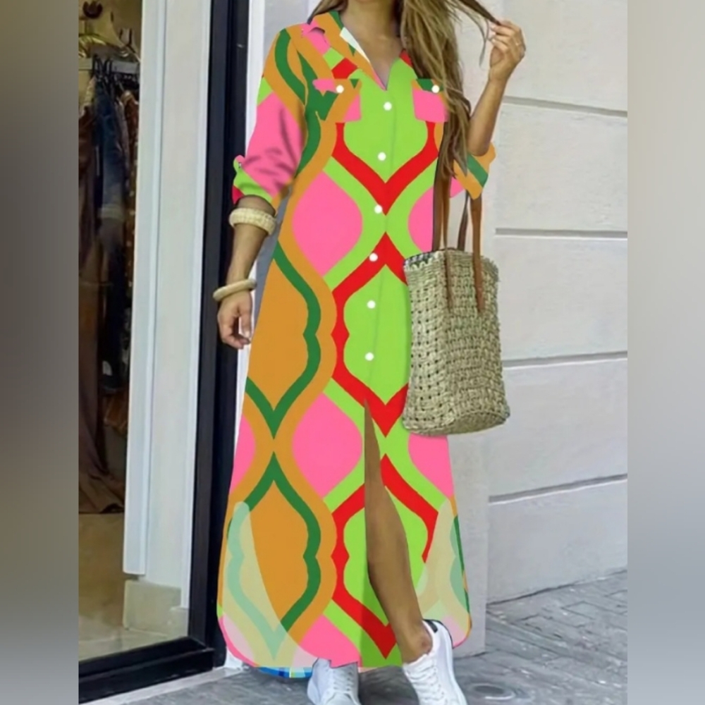 NEW Women Multicolor casual buttoned maxi dress